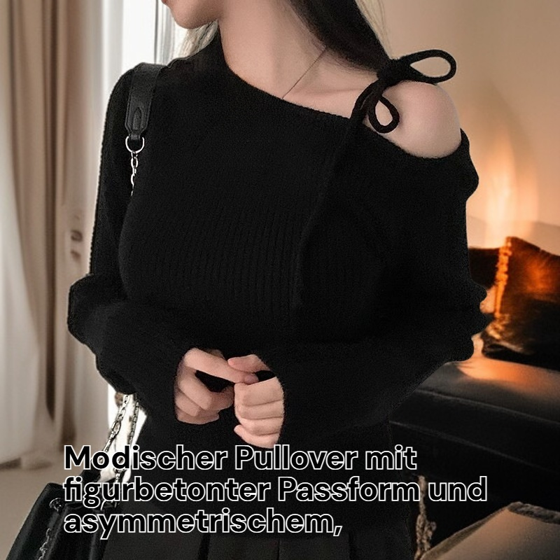 Figurbetonter Pullover mit asymmetrischem Ausschnitt und Schulterfrei, mit Schleife