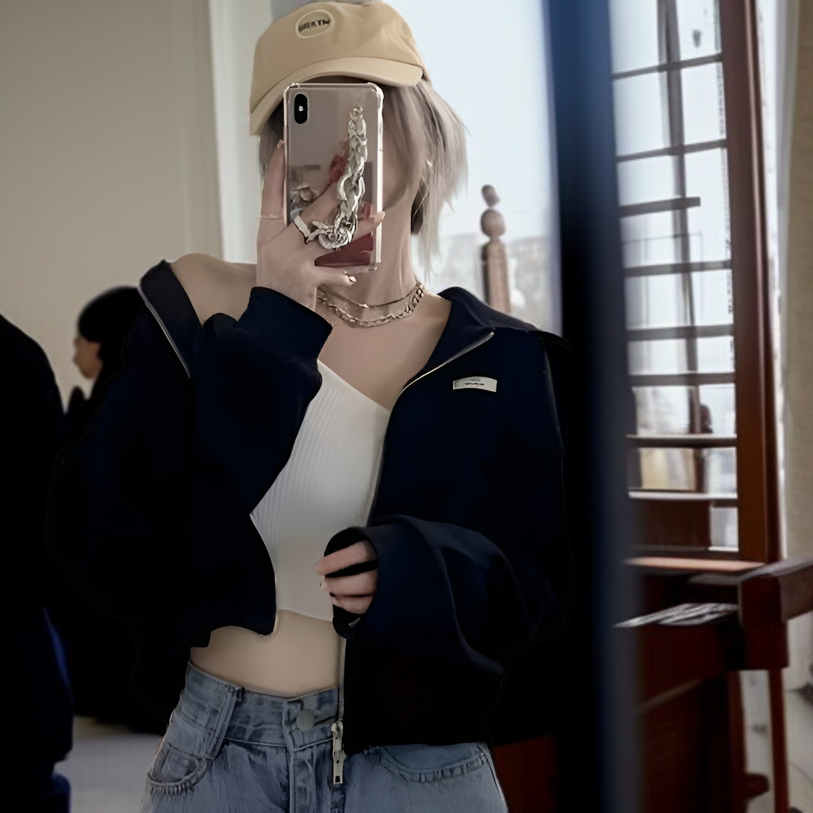 女性用ジッパー付きスポーツワッフルジャケット、春と秋のスタイル、万能カーディガン、学生向けの新しいスタイル、ショートトップス