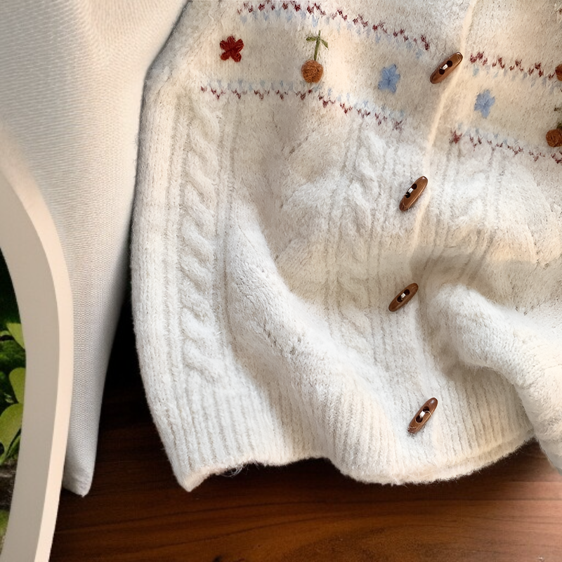 레트로 니트 베스트, 핸드메이드 플라워 패턴 스웨터