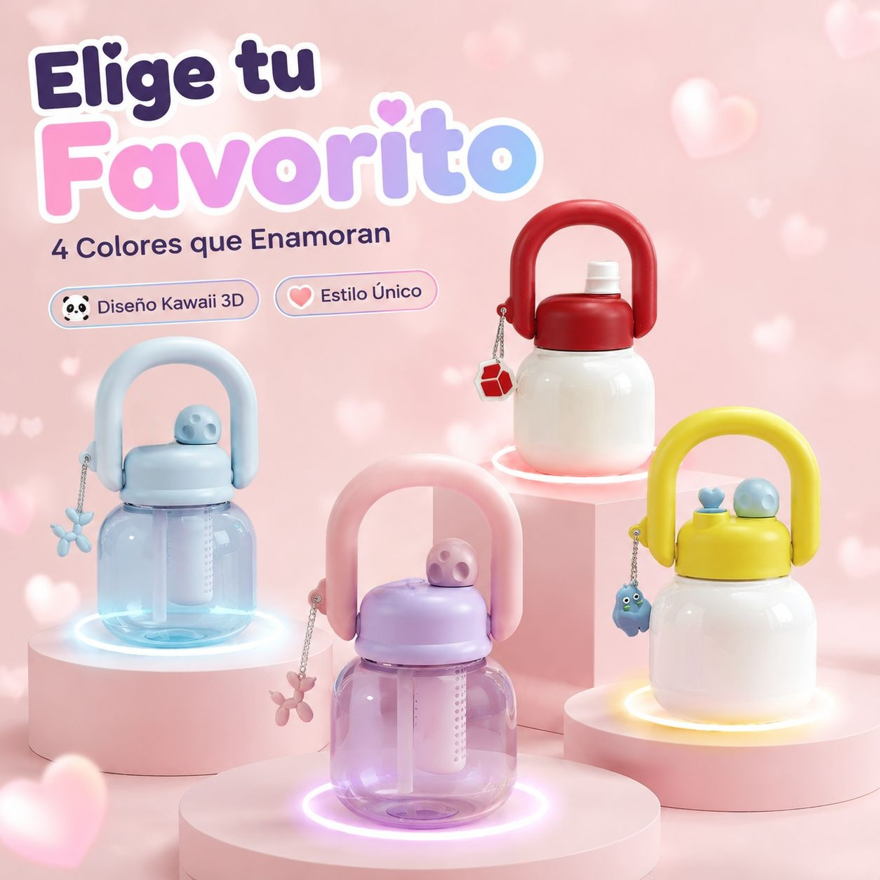 Botella de plástico con doble boquilla y asa, gran capacidad para niños y estudiantes