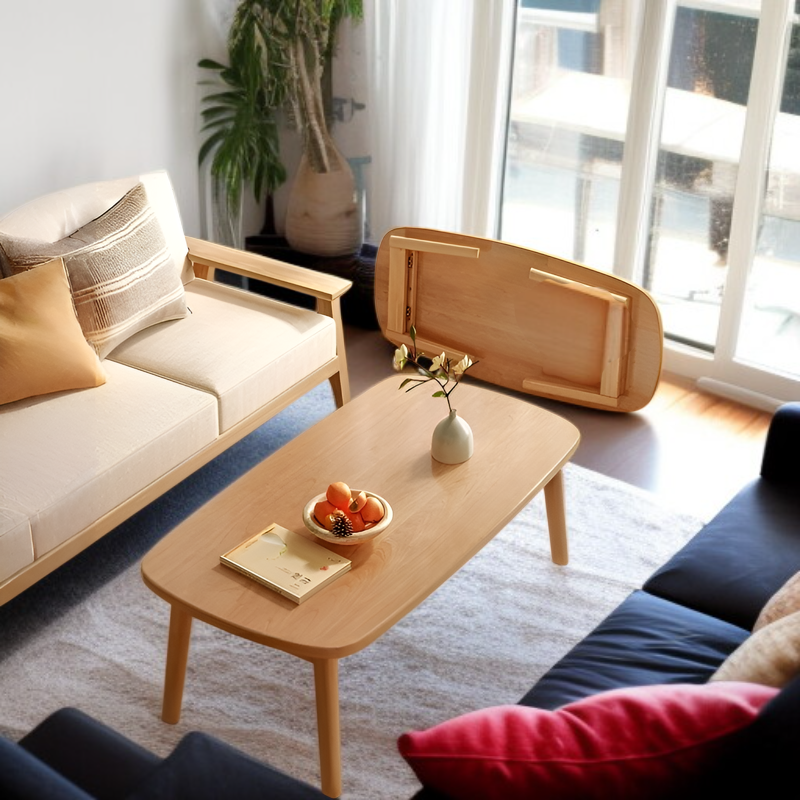 Table pliable avec pieds en bois naturel, adaptée pour écrire et manger