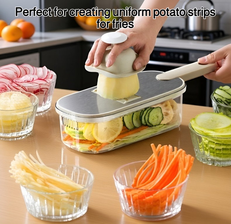 Handheld potato grater with ergonomic handle