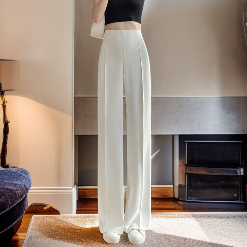 여성 봄가을 작은 키 슬림 와이드 팬츠 처짐 옆 지퍼 정장 팬츠 힙업 일자 팬츠 하이웨스트 캐주얼 팬츠