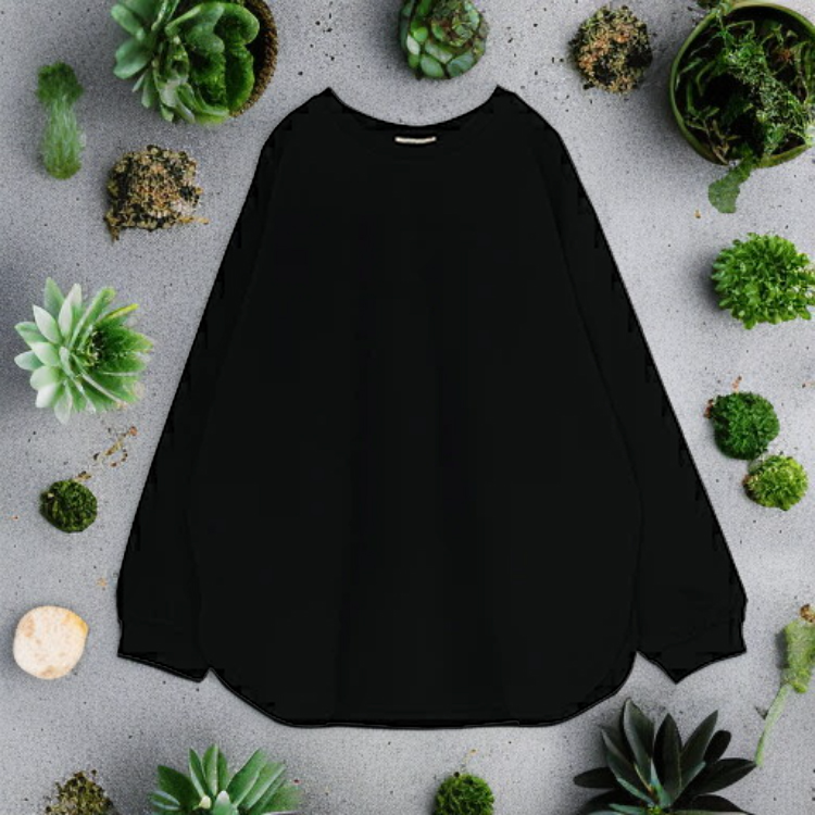 ベーシックカラー 丸襟 ロングスリーブ