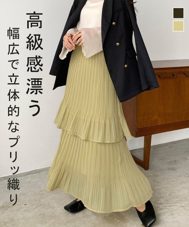 日系ハイウエスト切り替えプリーツスカート