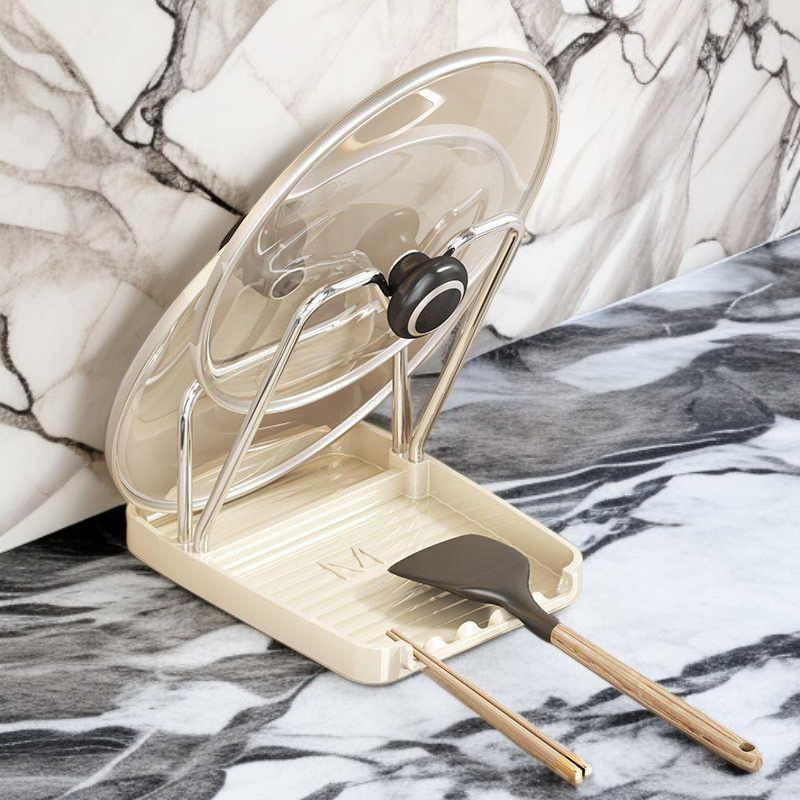 스테인리스 소재의 튼튼한 냄비 뚜껑 보관대