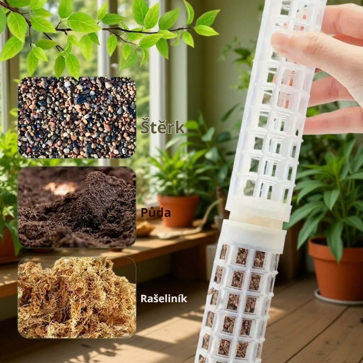 Spojitelný plastový sloup s mechem