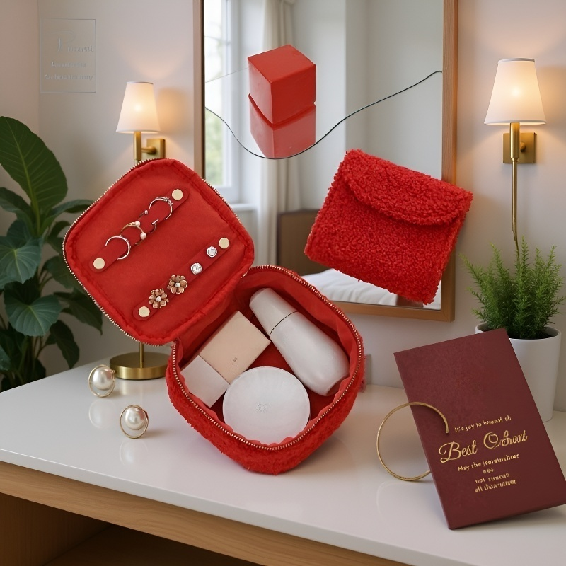 Pudełko na biżuterię z miękkiego baranka – wielofunkcyjna kosmetyczka z pluszu