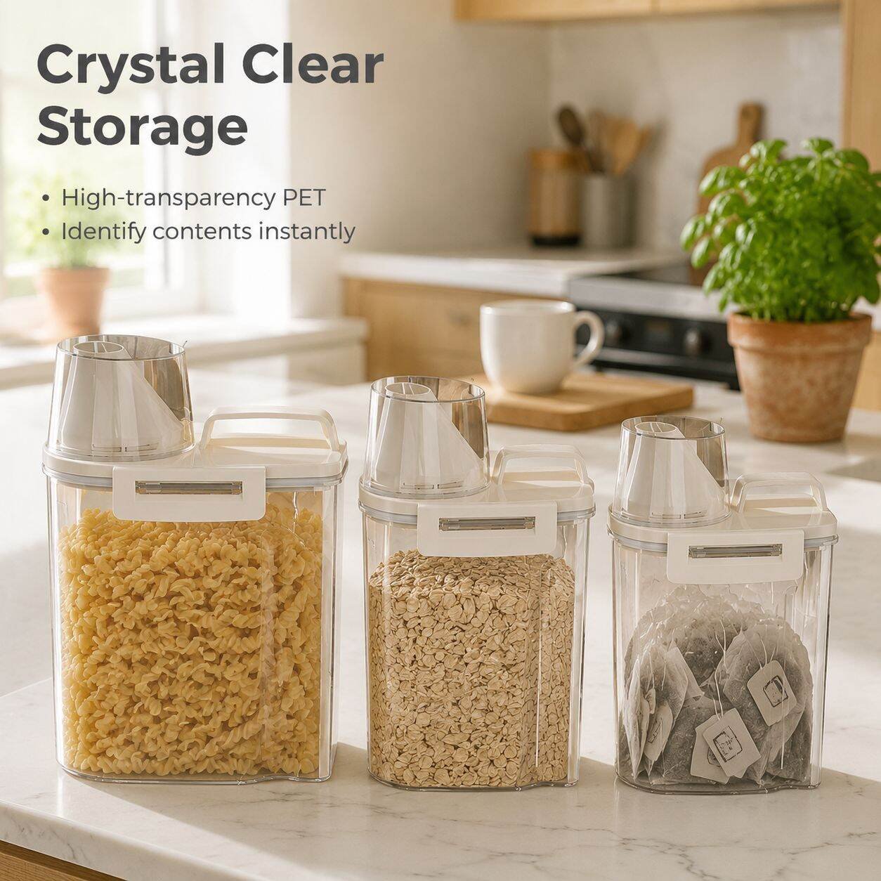 Square Food Storage Jar, Dry Goods & Grain Organizer, Moisture and Insect Resistant