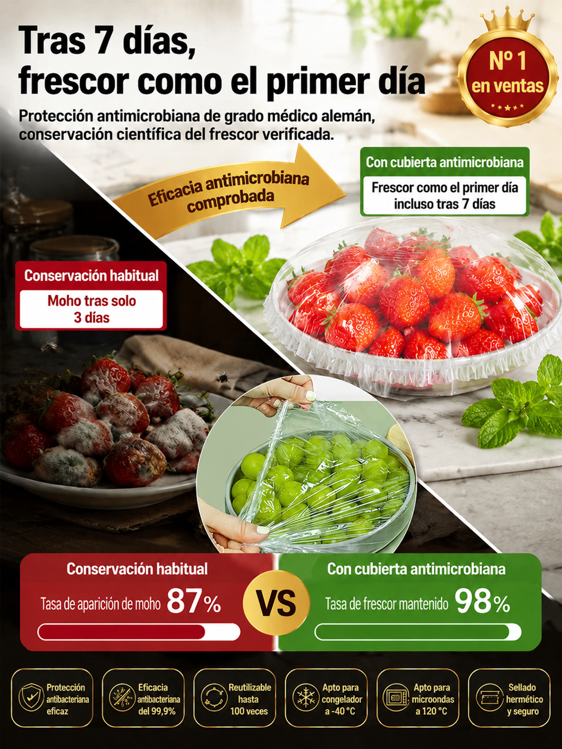 [Tecnología Alemana] Tapas Elásticas Antibacterianas para Alimentos (1+1 GRATIS)