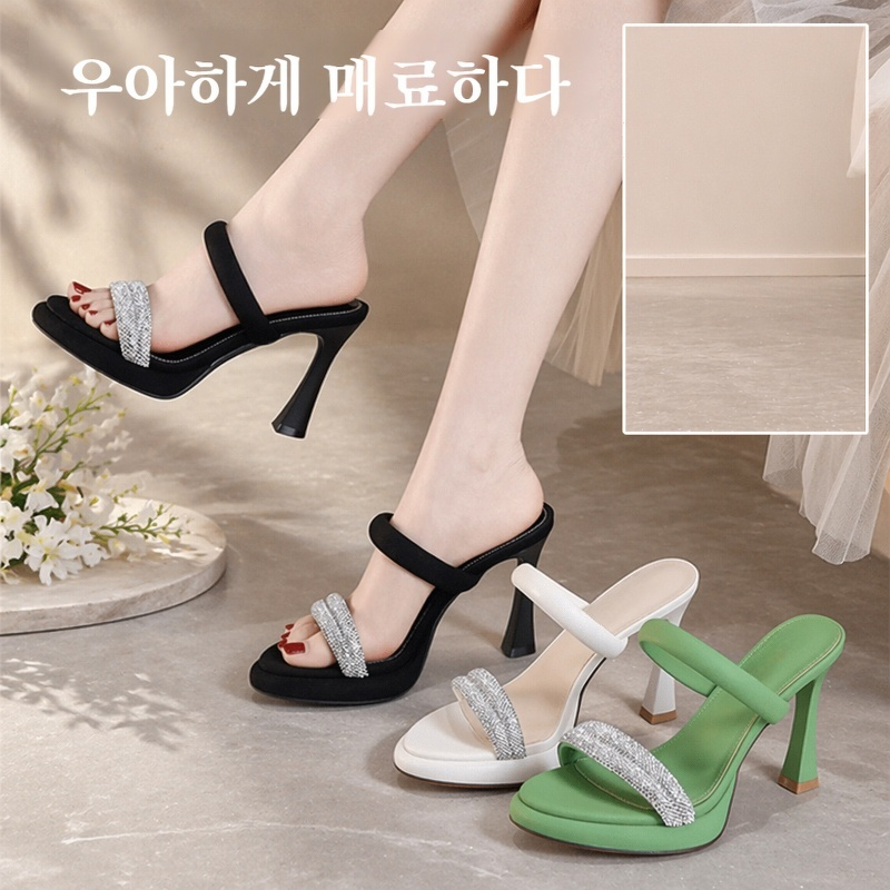 패션 큐빅 하이힐 슬리퍼