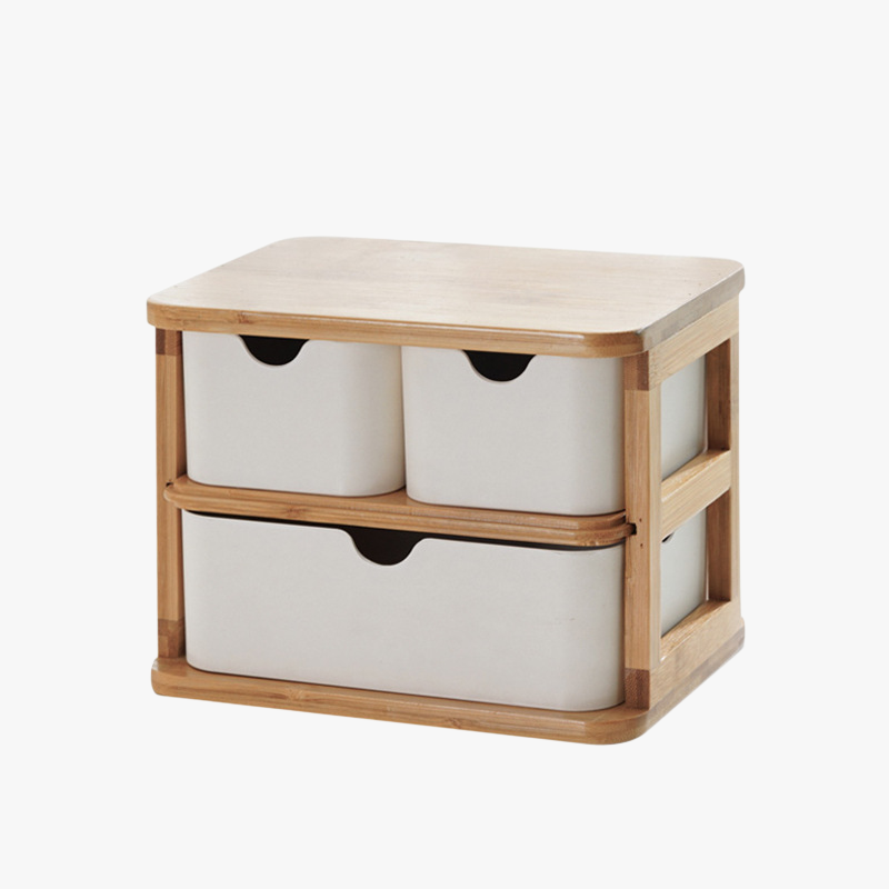 デスクトップ生分解性多層竹木製収納ボックス 引き出しデスクトップ竹繊維オーガナイザー 家庭用化粧品オーガナイザー