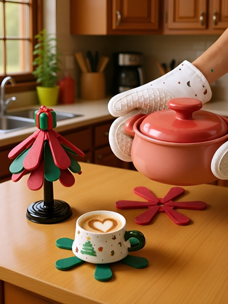 식탁 위 크리스마스 트리 실리콘 매트 인테리어