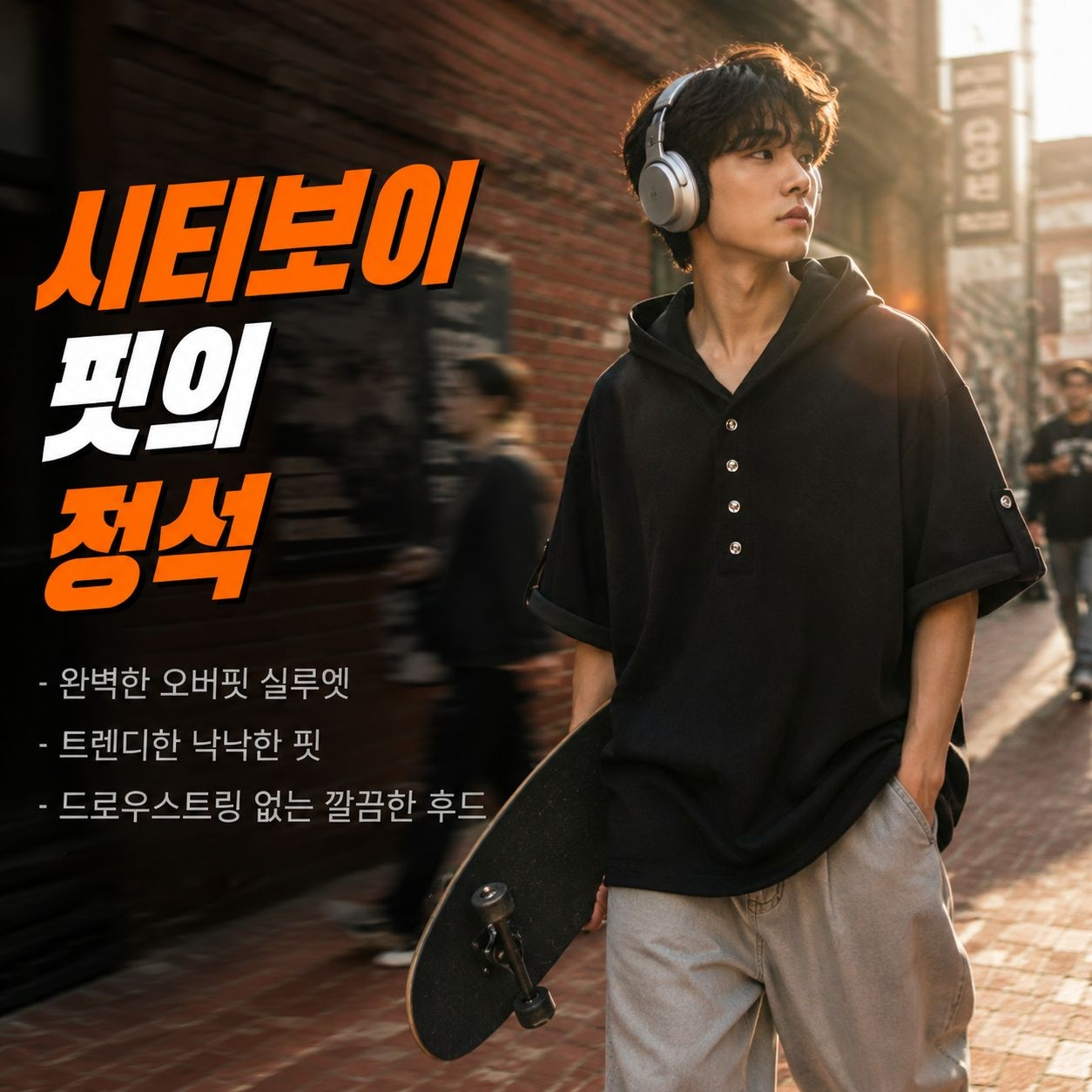 솔리드 컬러 3D 입체 이미지 홍콩 스타일 오버핏 후드 반팔 티셔츠