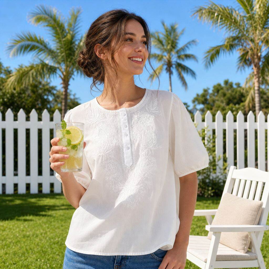 Cotton Linen Embroidered Round Neck Loose Short Sleeve Women’s Summer New Style