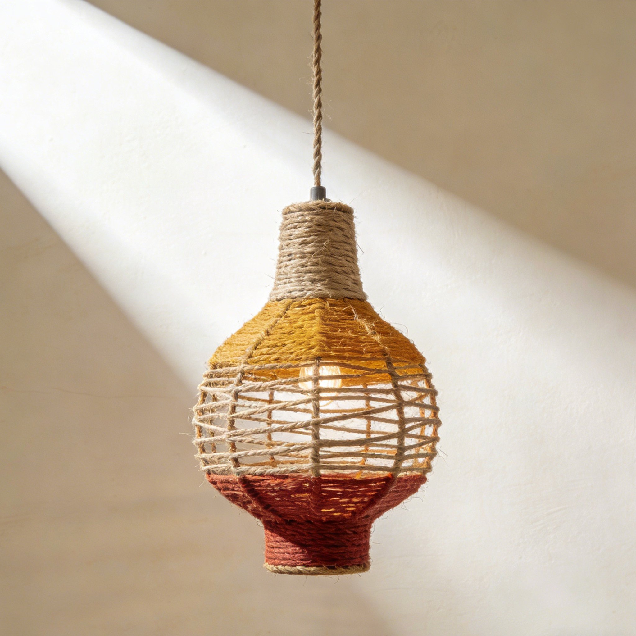 Lámpara de cuerda de cáñamo hecha a mano