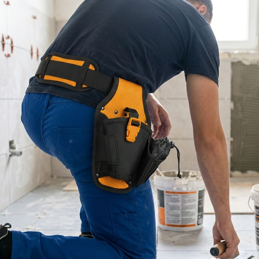 作業現場で使用されるウエストバッグ