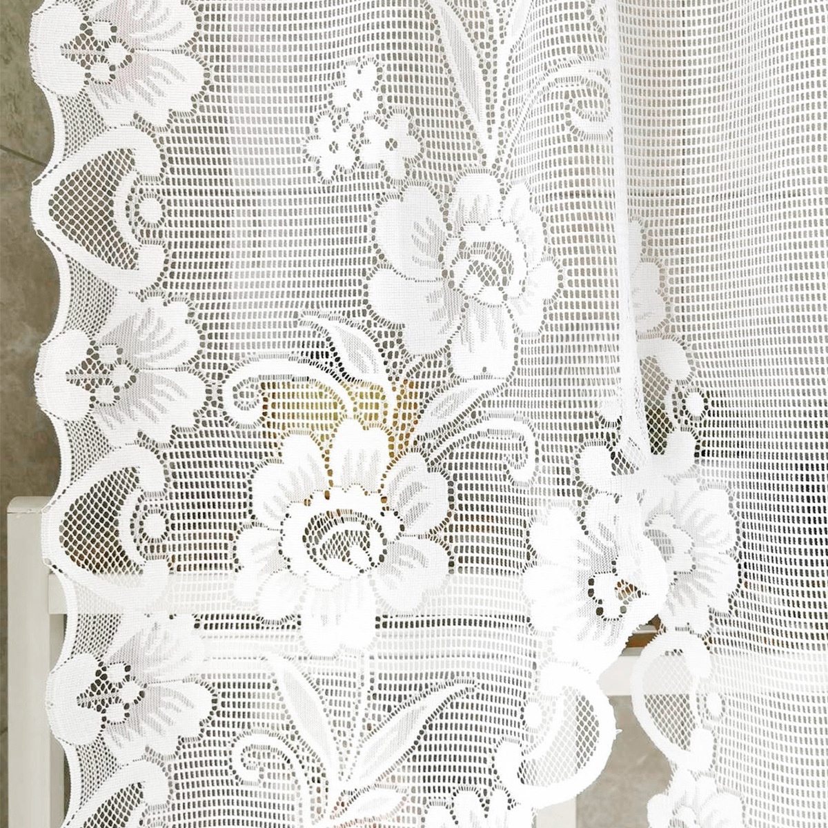 Cortina blanca de encaje con diseño de mariposa, estor enrollable de gasa tejida
