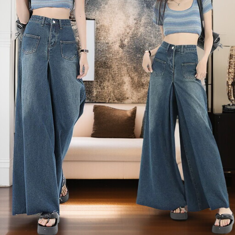 여성용 슬림핏 하이웨이스트 데님 치마바지