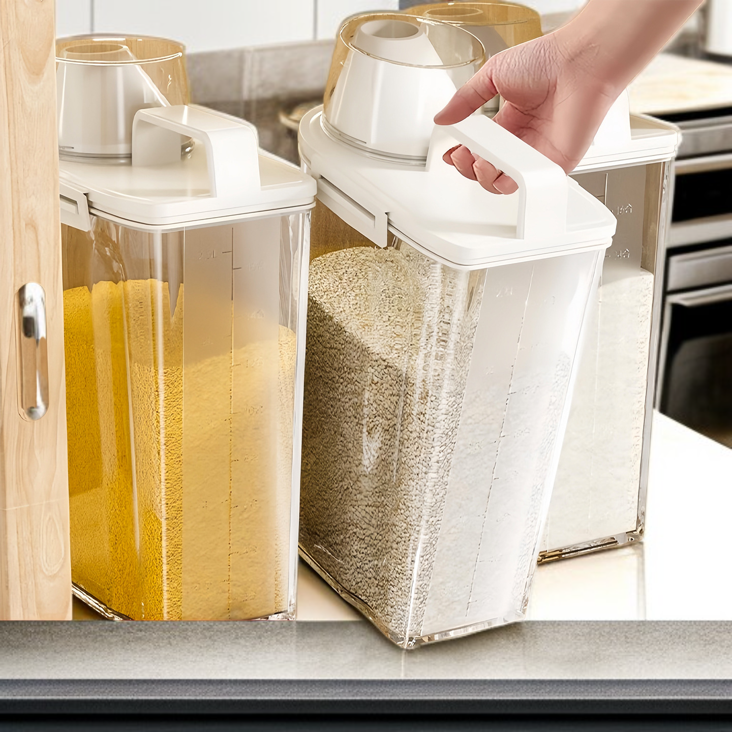 Dóza na rýži pro domácí použití, odolná proti hmyzu, vlhkosti a vzduchotěsná.