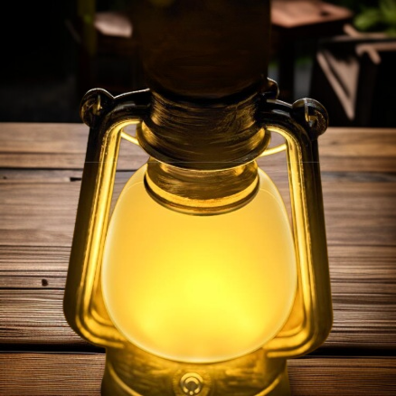 Portable waterproof camping lantern on hiking trail