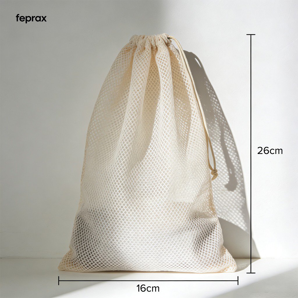 Detalle de cierre de bolsas de malla para ropa