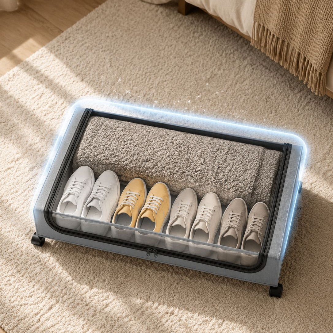 Unterbett-Faltbox mit Rollen und Deckel
