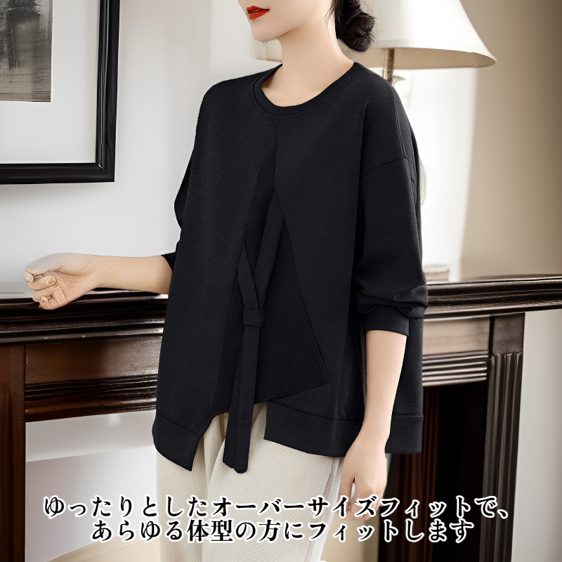 韓国風ゆったり大きいサイズ切り替えスウェット 春新作 レディース
