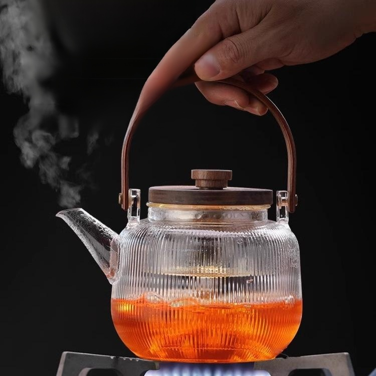 Heat-resistant glass handle teapot