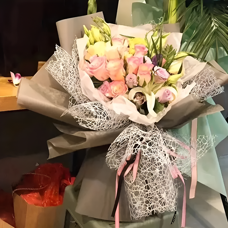 กระดาษตาข่ายโครงกระดูกลายแจ็คการ์ด สำหรับห่อดอกไม้และตกแต่งงานปาร์ตี้