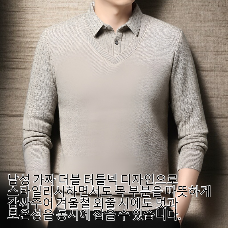 남성 가짜 더블 터틀넥 기모 두꺼운 니트