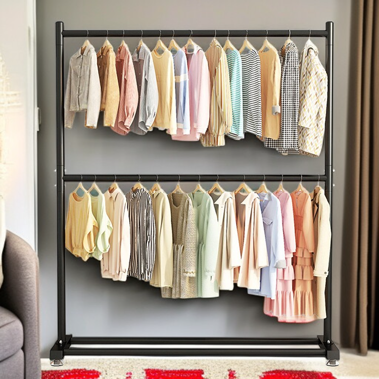 移動式雙層衣架支架系統多功能衣帽架衣物掛架衣櫥