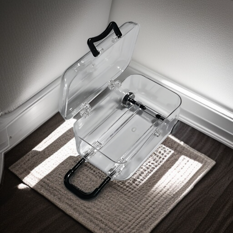 Boîte à bijoux petite valise à roulettes, boîte de rangement transparente mobile