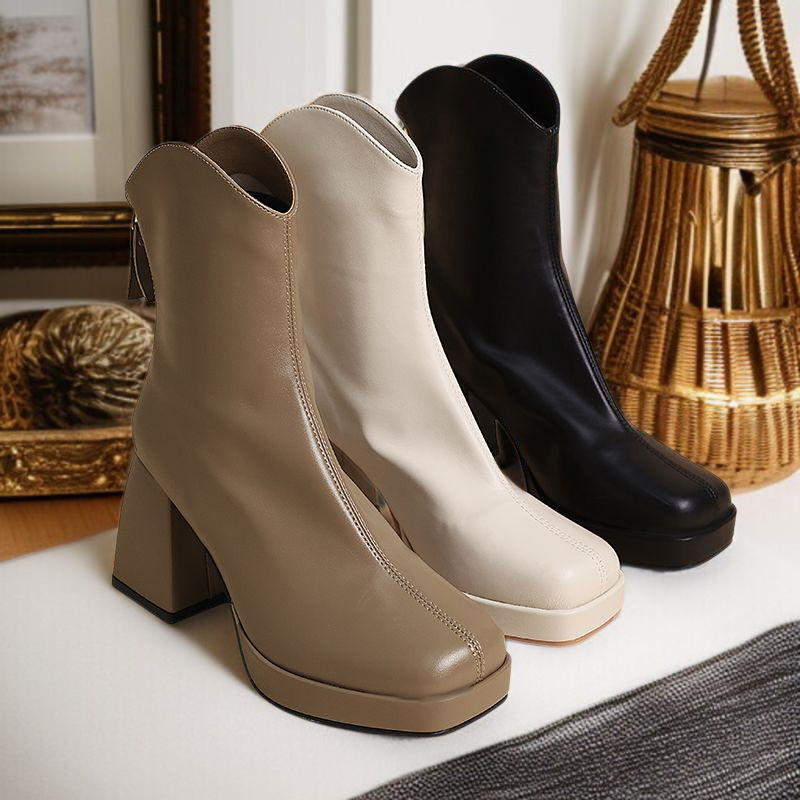 여자 스퀘어 워커 힐 키높이 앵클부츠 8CM 23D829