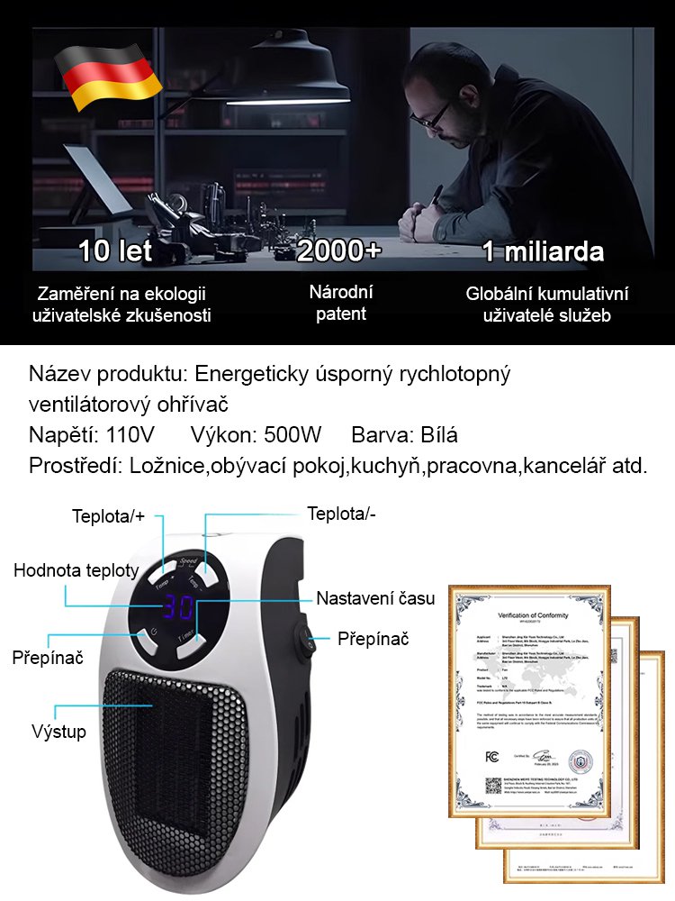 Za 7 dní spotřebuje jen 1 kWh【Teplovzdušný ventilátor, který zahřeje za 3 sekundy】