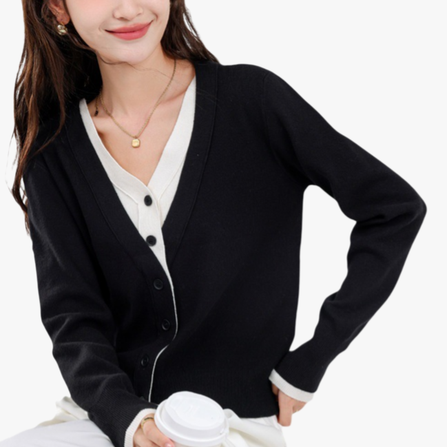 여성 니트 루즈핏 기질 레깅스 컬러링 페이크 투피스 긴팔 상의 얇은 니트