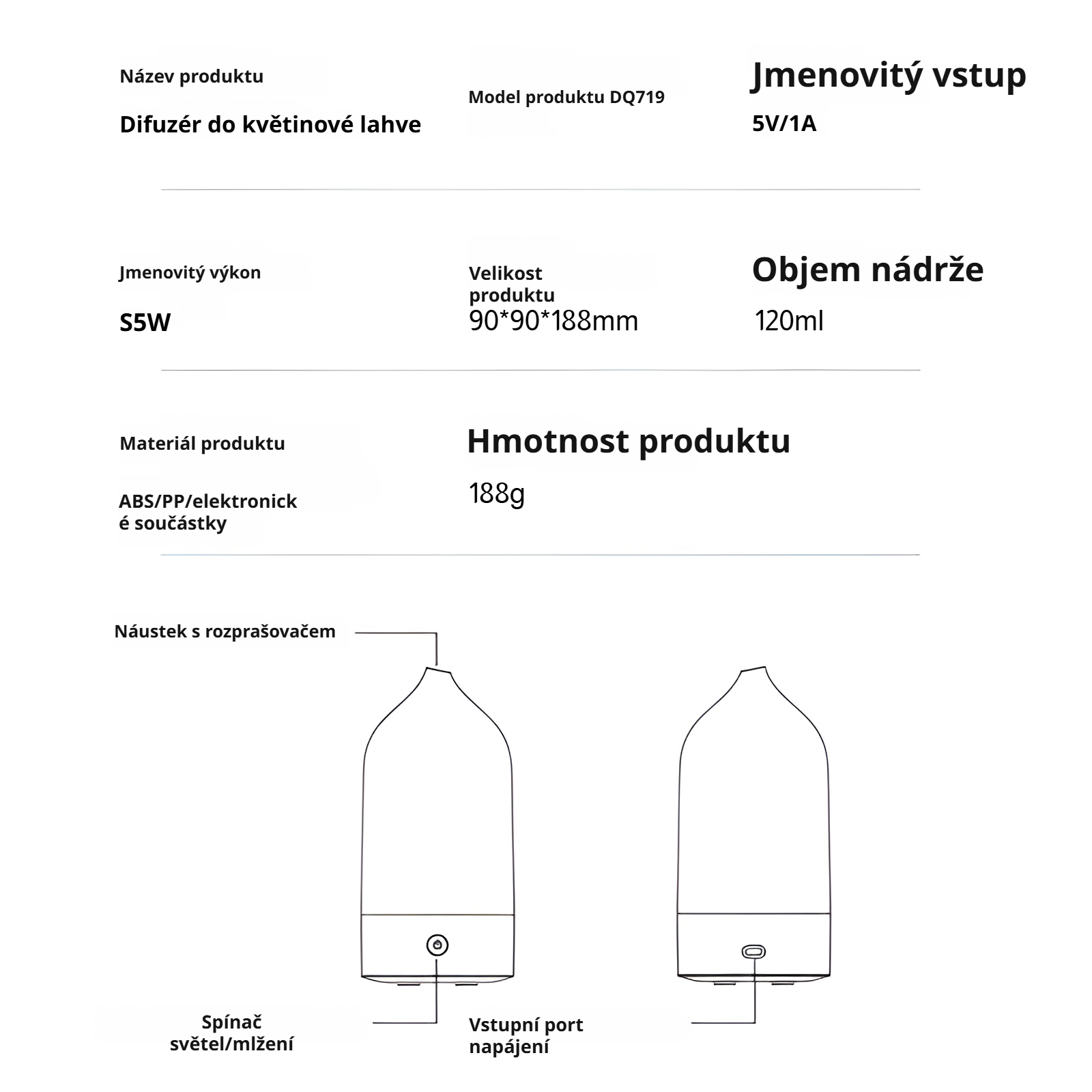 Domácí difuzér esenciálních olejů s barevným světlem a aromaterapií