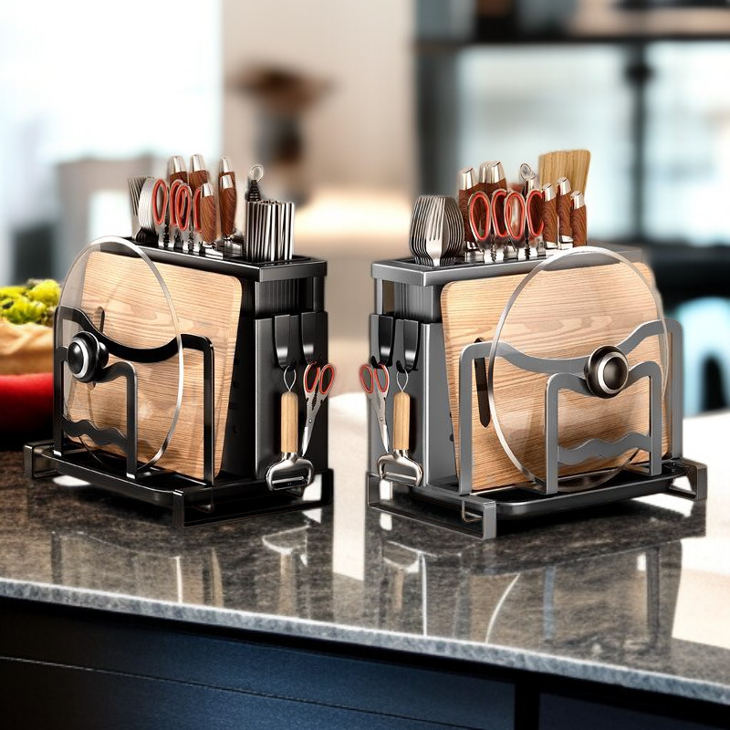 스테인리스 주방 칼 거치대, 다기능 도마 및 젓가락 통 일체형