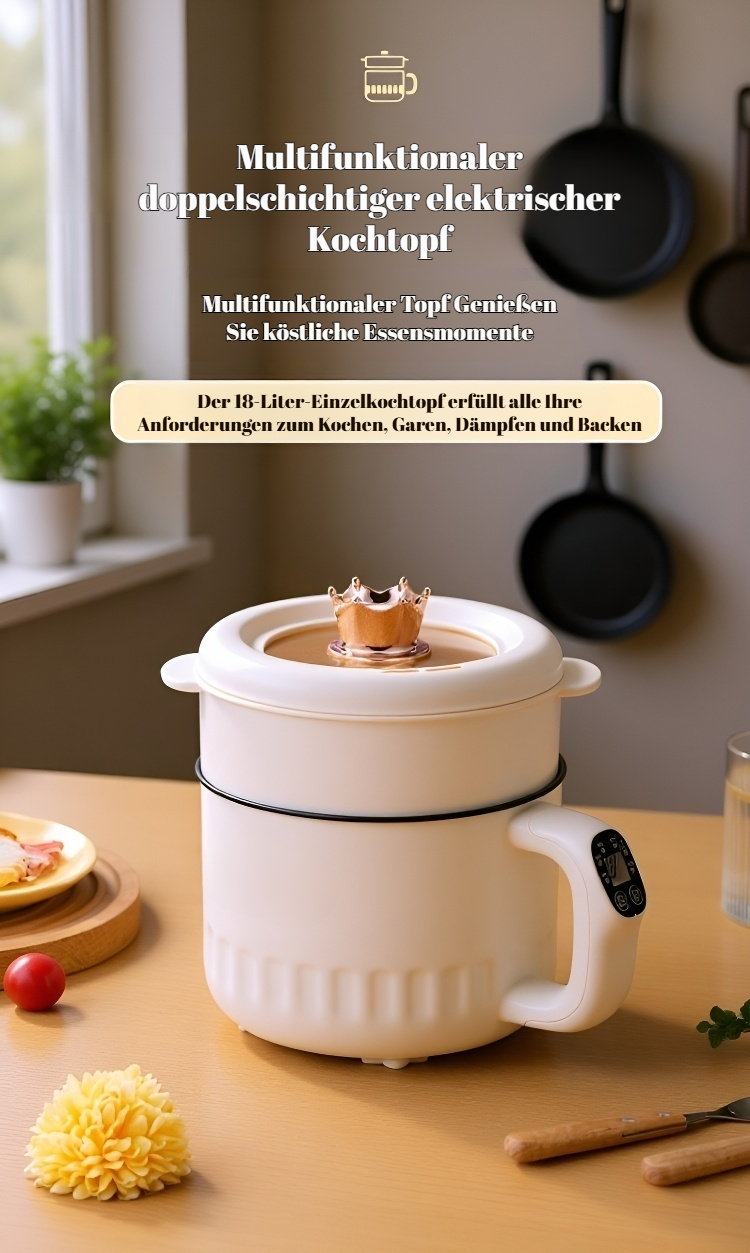 Kleiner doppelter intelligenter Elektro-Heißtopf auf Küchentisch