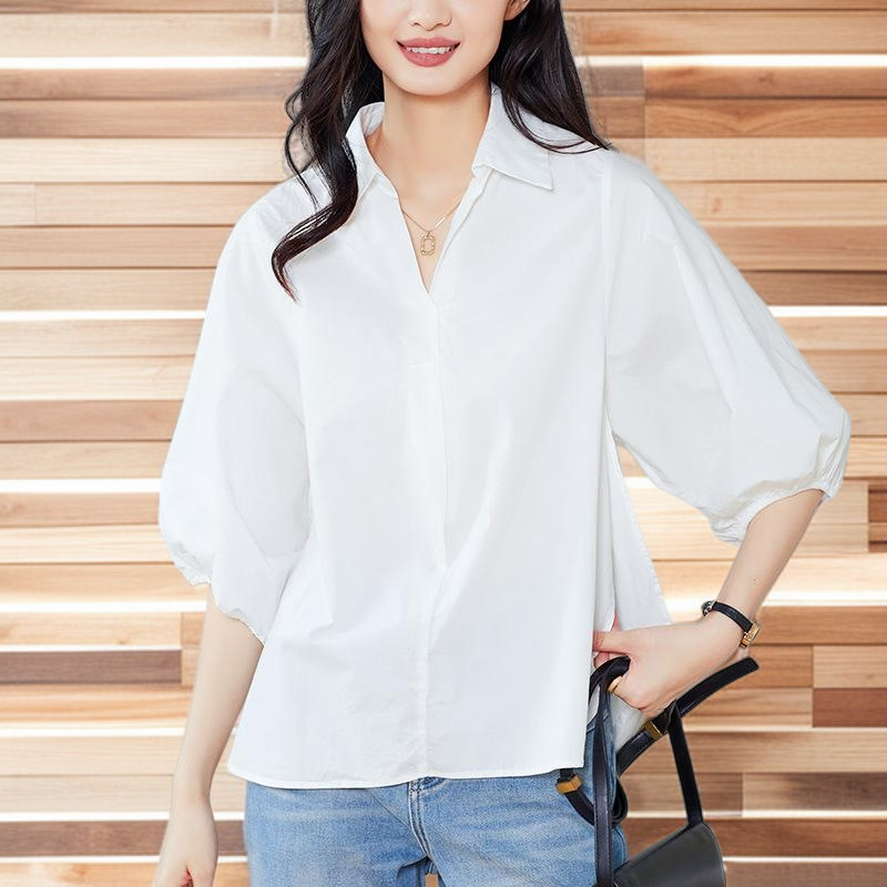 칼라 옆트임 칠부 블라우스 여 2025 봄여름 신상 캐주얼 코디 상의