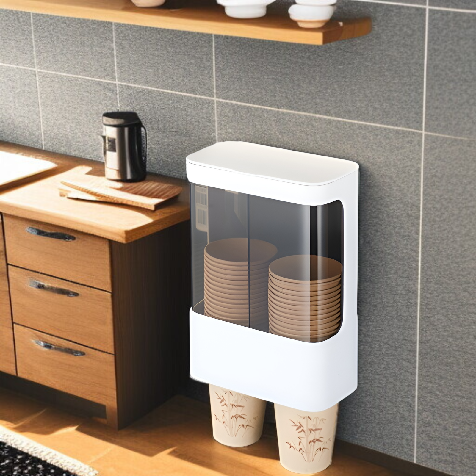 プラスチック使い捨て収納カップラックカップホルダー紙コップディスペンサー防塵ウォーターカップラック壁掛け式ダブルチューブ収納ラック