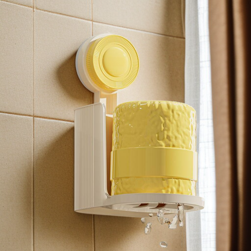 壁掛け吸盤タイプ 歯ブラシ＆コップ収納セット（穴あけ不要）