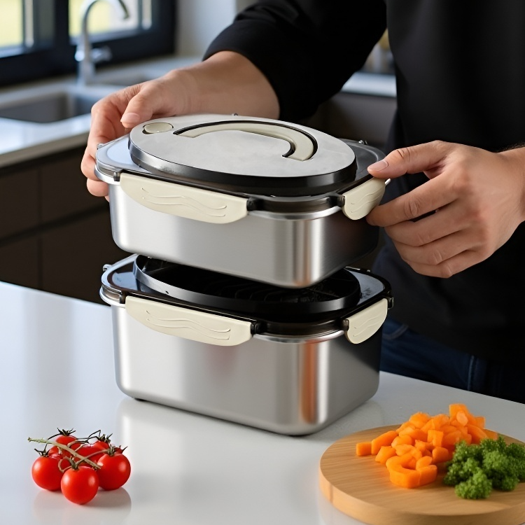 밀폐 가능한 스테인리스 용기 옆모습