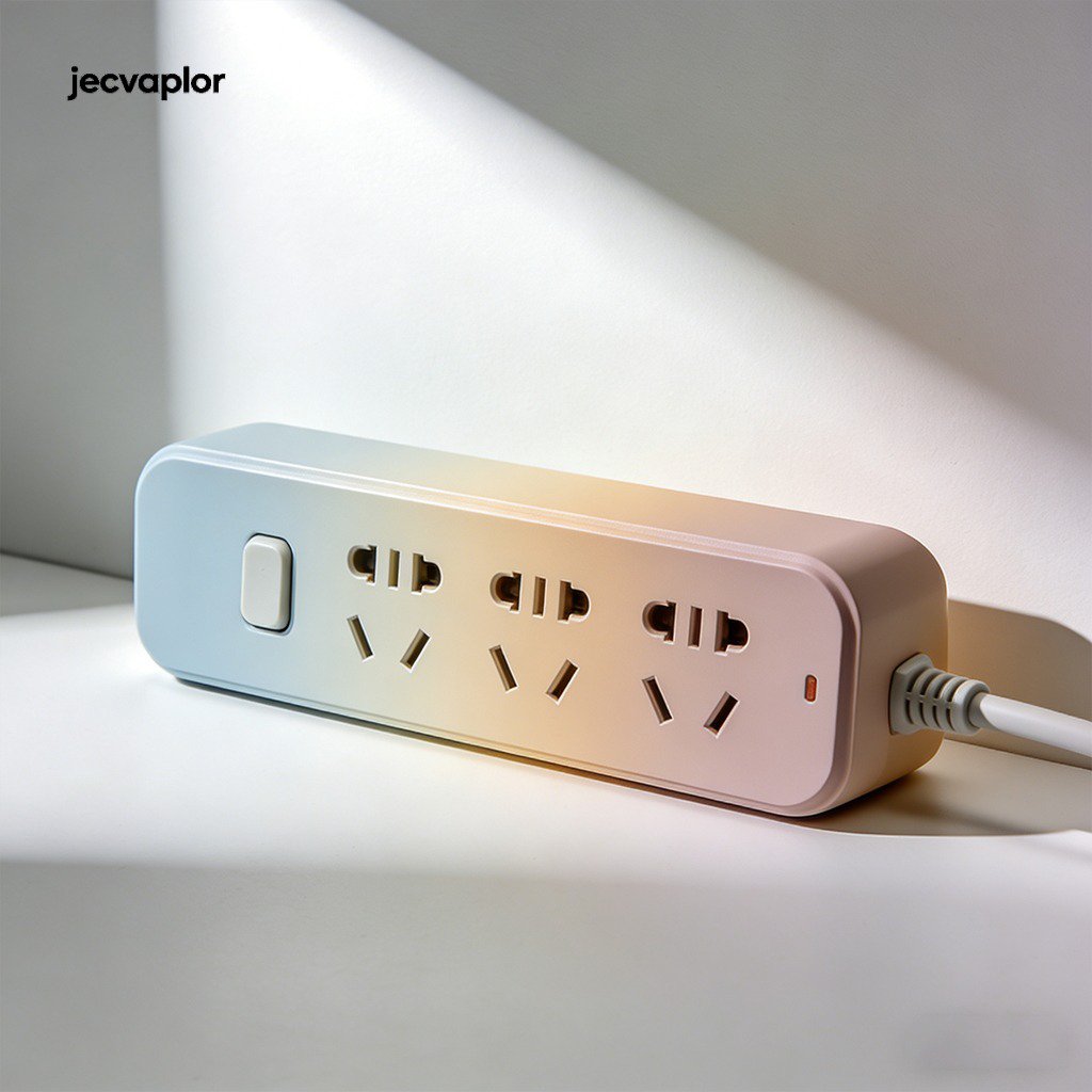 三孔插排主視圖，展示產品外觀設計