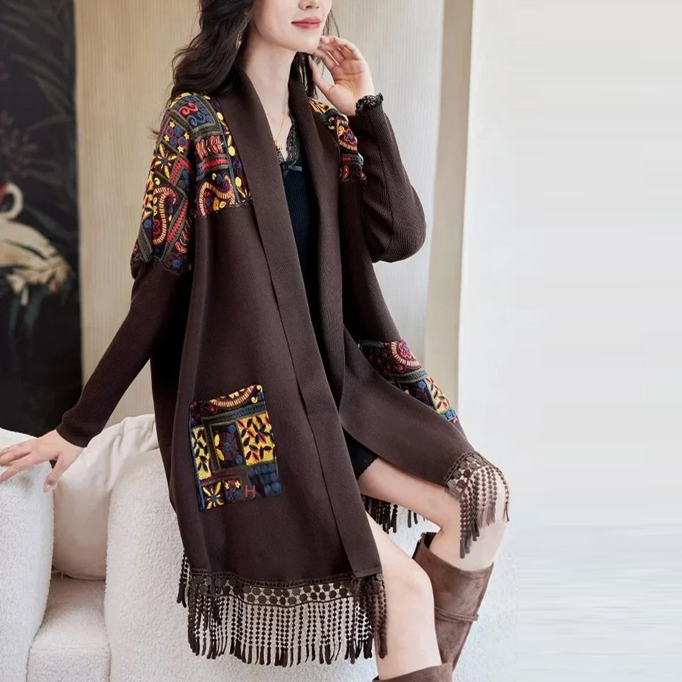 時尚顯瘦拼接流蘇披肩開衫外套