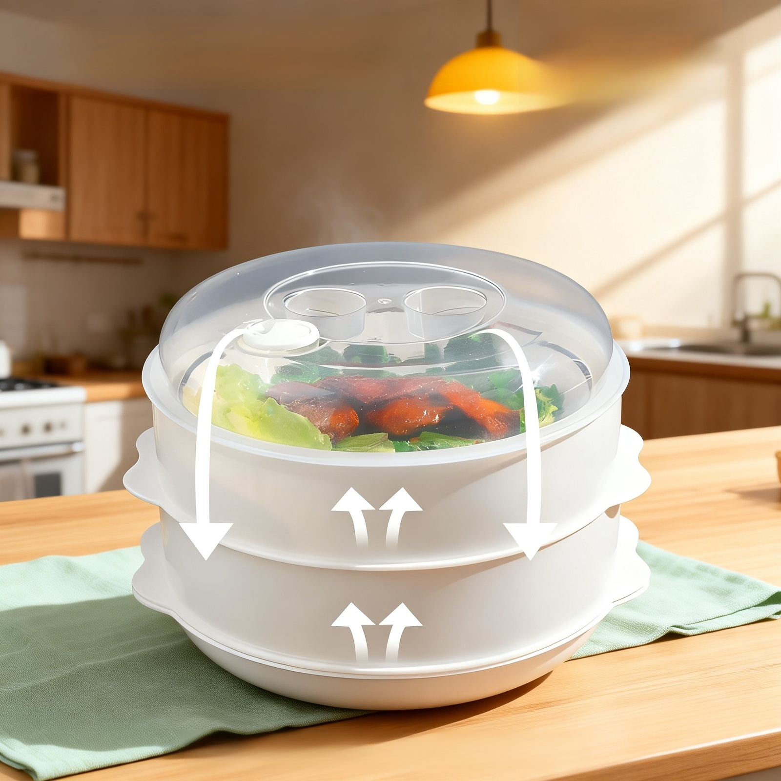 ชั้นวางไอน้ำร้อนพร้อมถาดใส่อาหาร