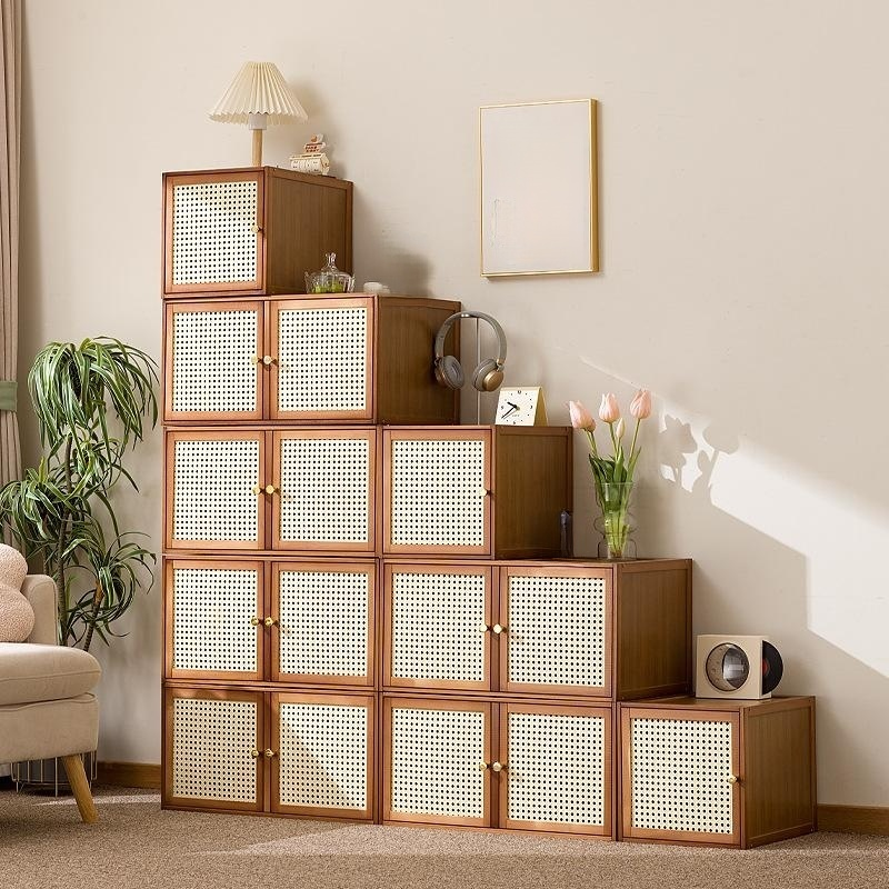 Solid wood lattice cabinet with drawers