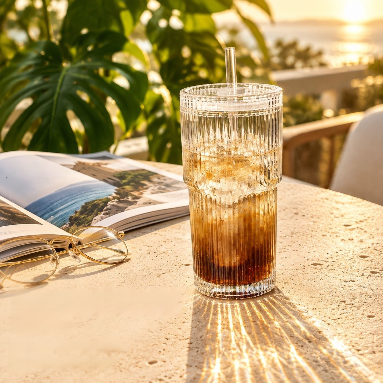 Minimalist Vertical Stripe Clear Glass Coffee Cup