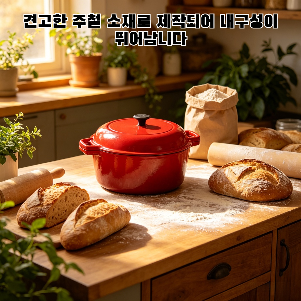 두꺼운 레드 주철 에나멜 양손 베이킹 냄비