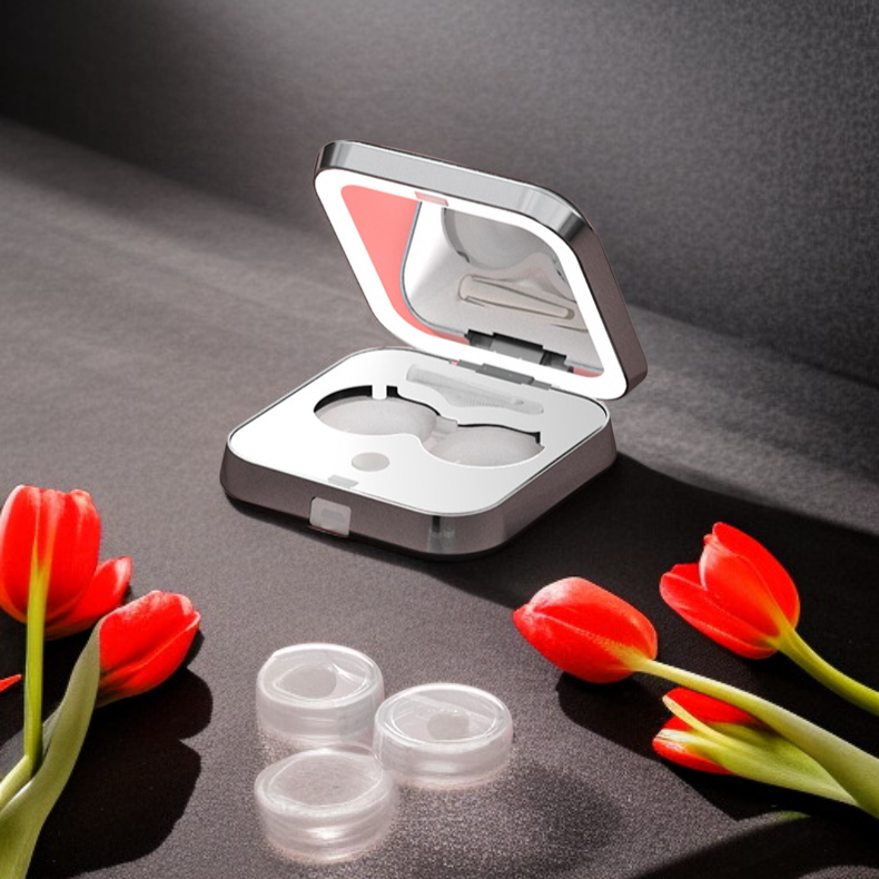 신형 콘택트렌즈 휴대용 뷰티 미러 & 초음파 클리너 투인원